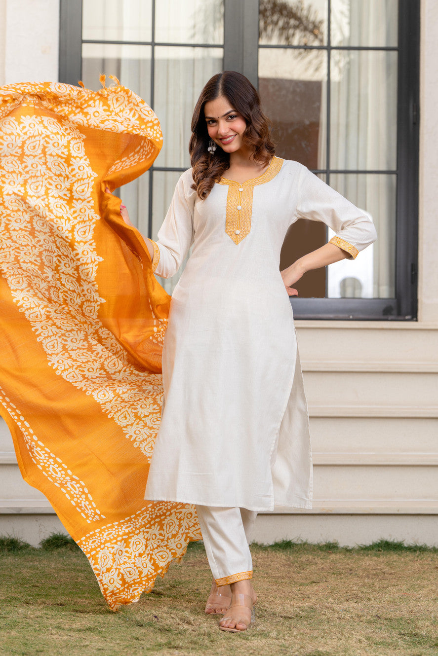 Embroidered Kurta, Trouser/Pant & Dupatta Set