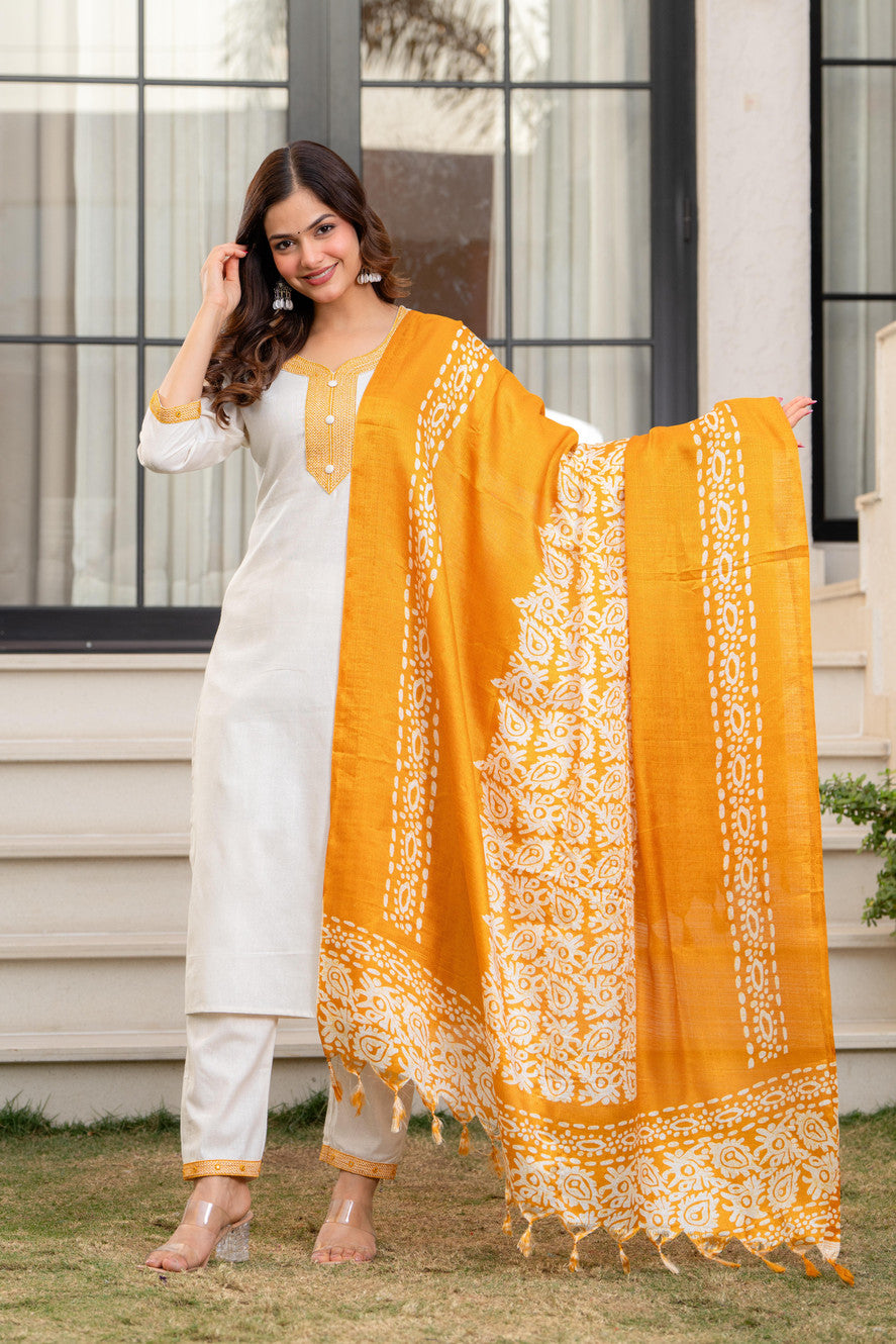 Embroidered Kurta, Trouser/Pant & Dupatta Set