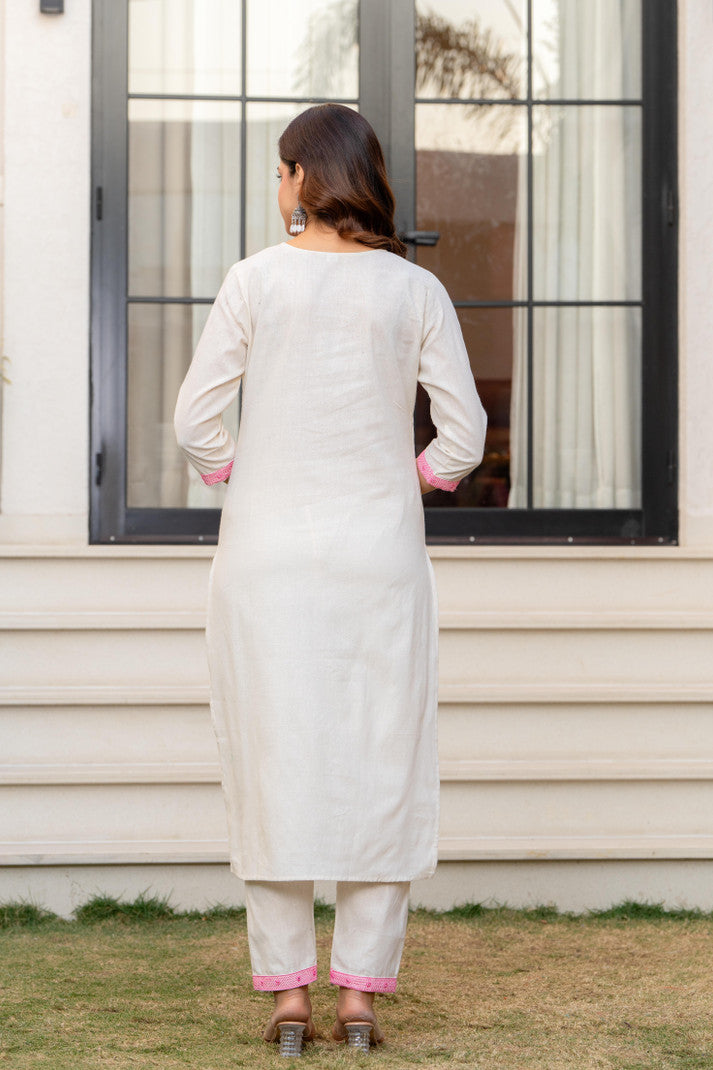 Women Khadi Cotton Kurta Pant Dupatta Set