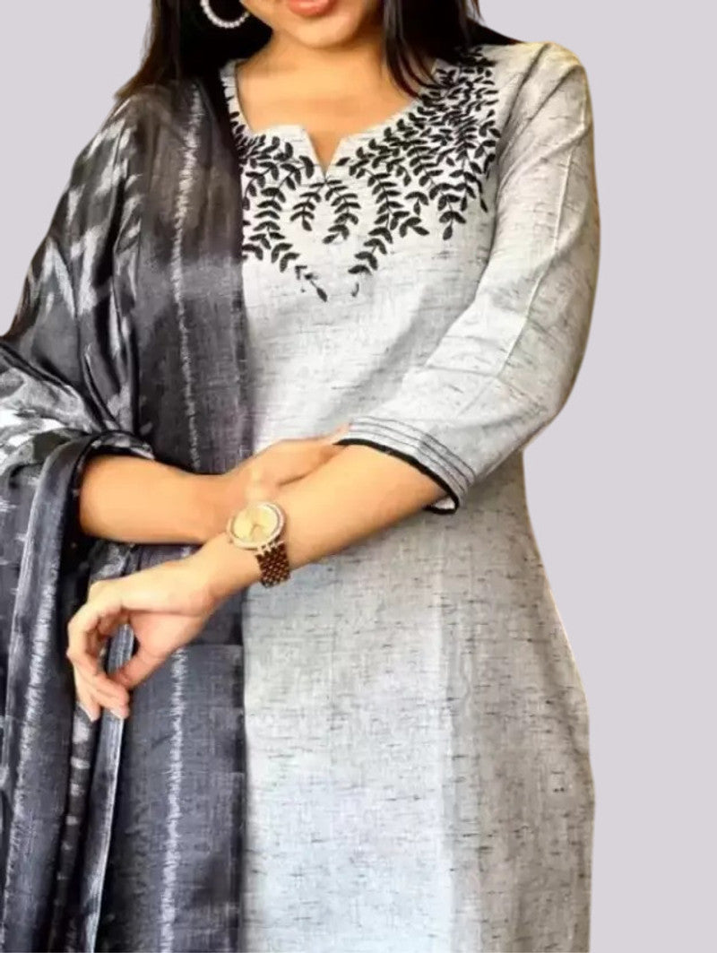 Embroidered Kurta , Palazzo & Dupatta Set