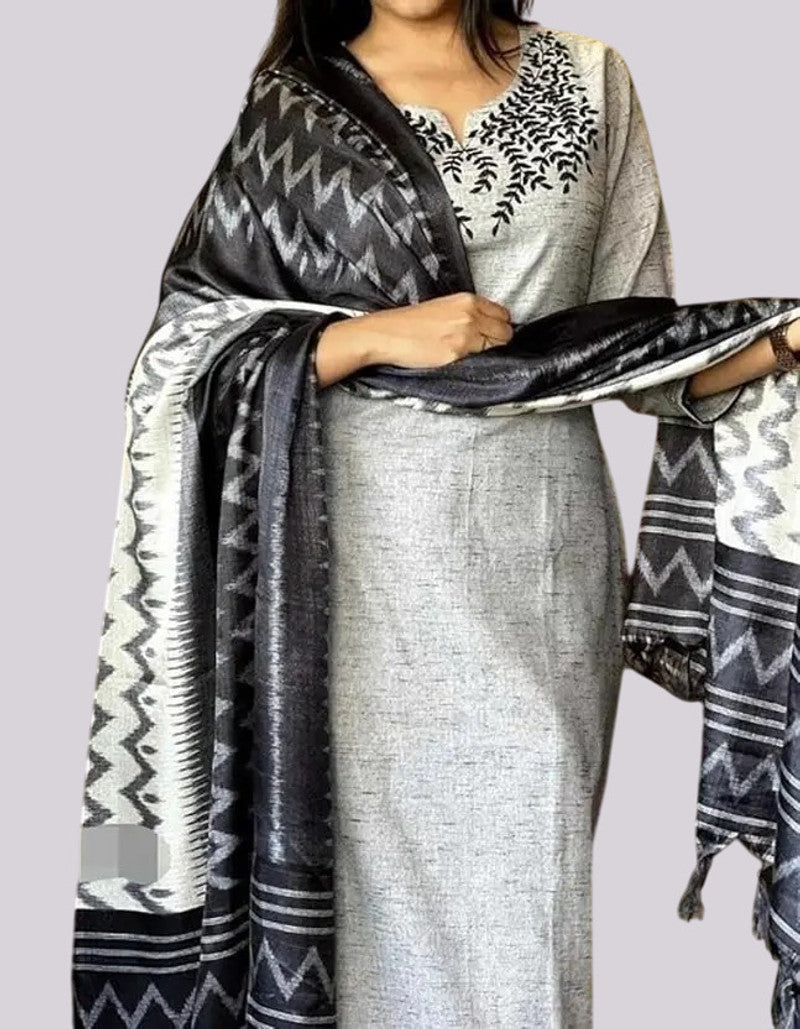 Embroidered Kurta , Palazzo & Dupatta Set