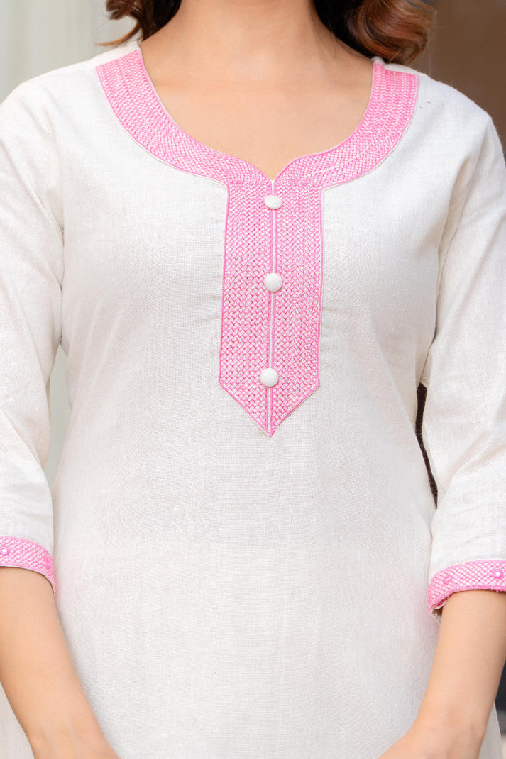 Women Khadi Cotton Kurta Pant Dupatta Set